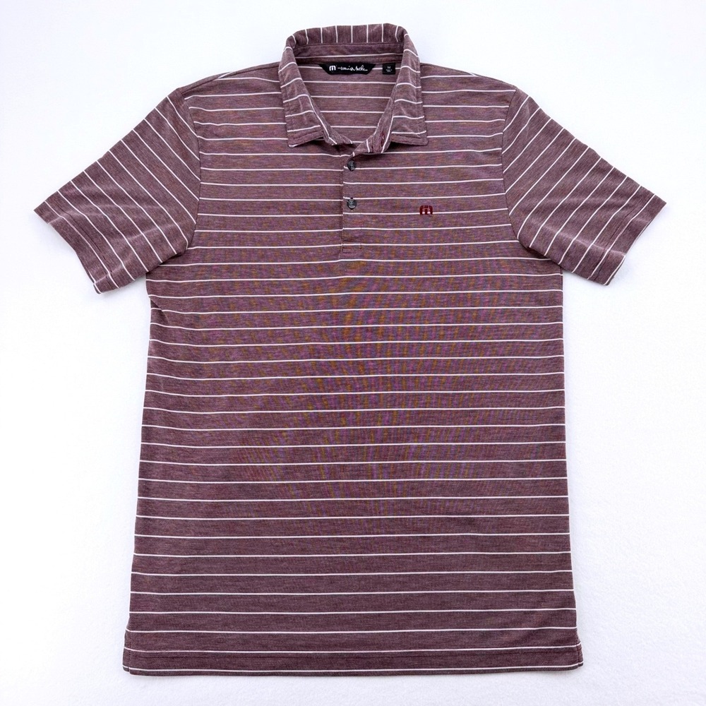 TravisMathew Polo Shirt Mens Medium Pima Cotton Blend Maroon Striped